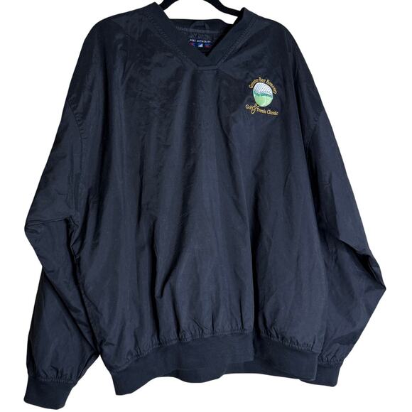 VTG Port Authority Windbreaker Jacket Sweater Jumper Men XL Black Golf Tennis - Picture 1 of 12